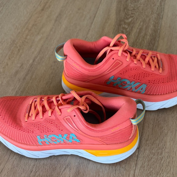 Hoka Women's Coral and Yellow Running Shoes - Picture 5 of 6